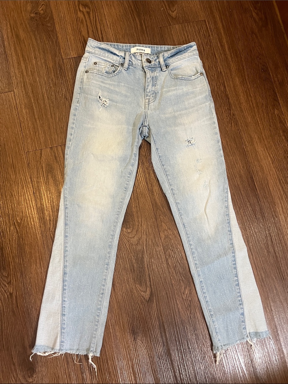 pistola Light Blue Straight Leg Distressed Jeans